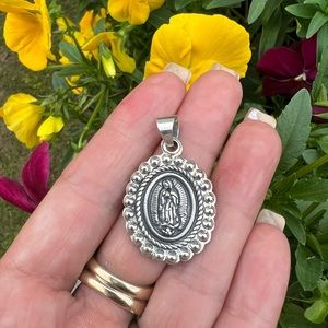 Vintage Sterling Silver HOB Mexico Our Lady Of Guadalupe Pendant